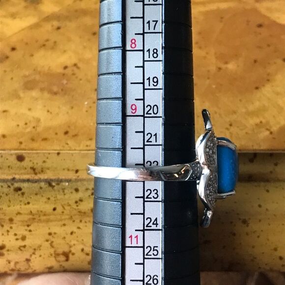 Natural Ceruleite Sterling Silver Flower Ring Size 10 - Picture 6 of 9